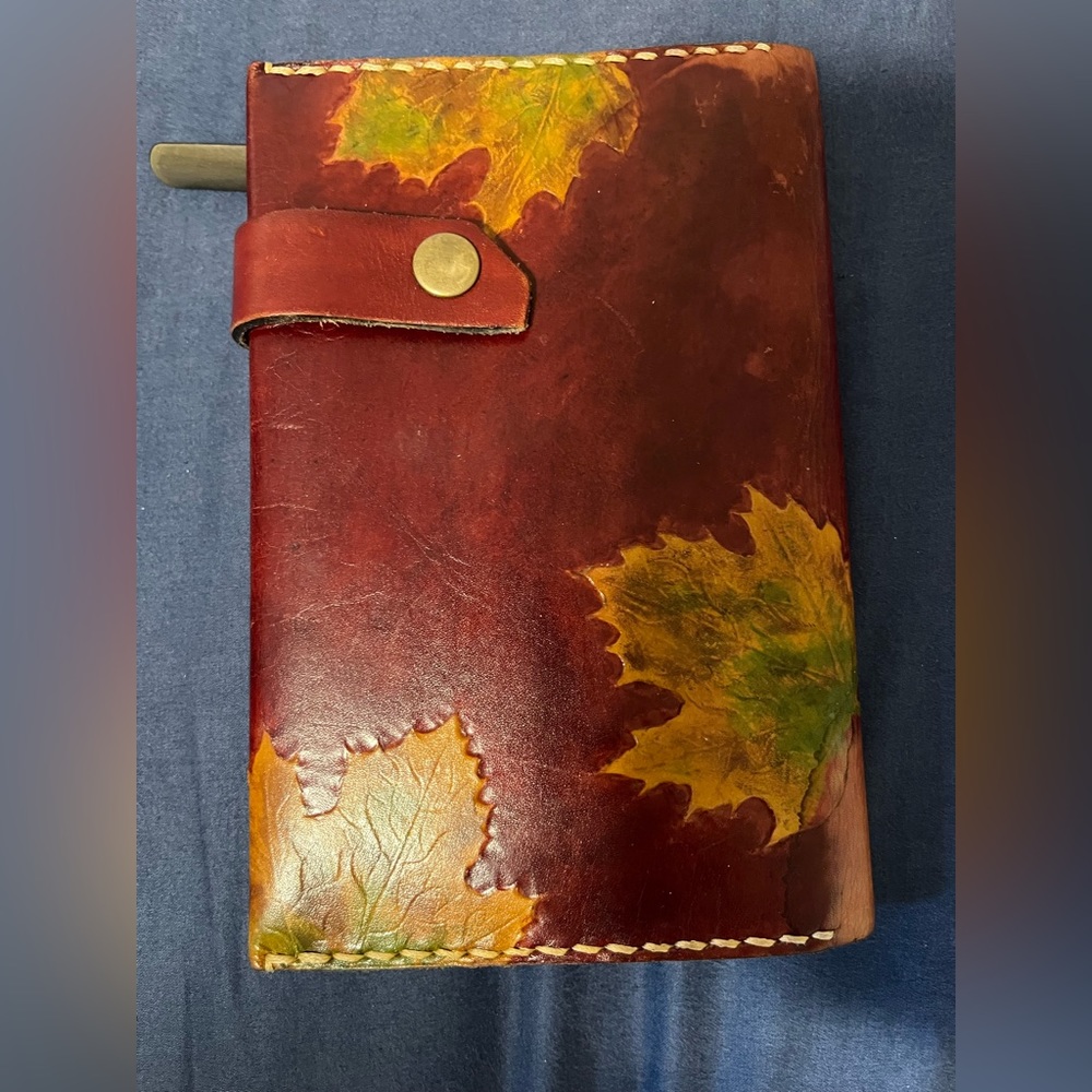 Beautiful one of a kind leather wallet with Maple Leaves motif, made in Turkey